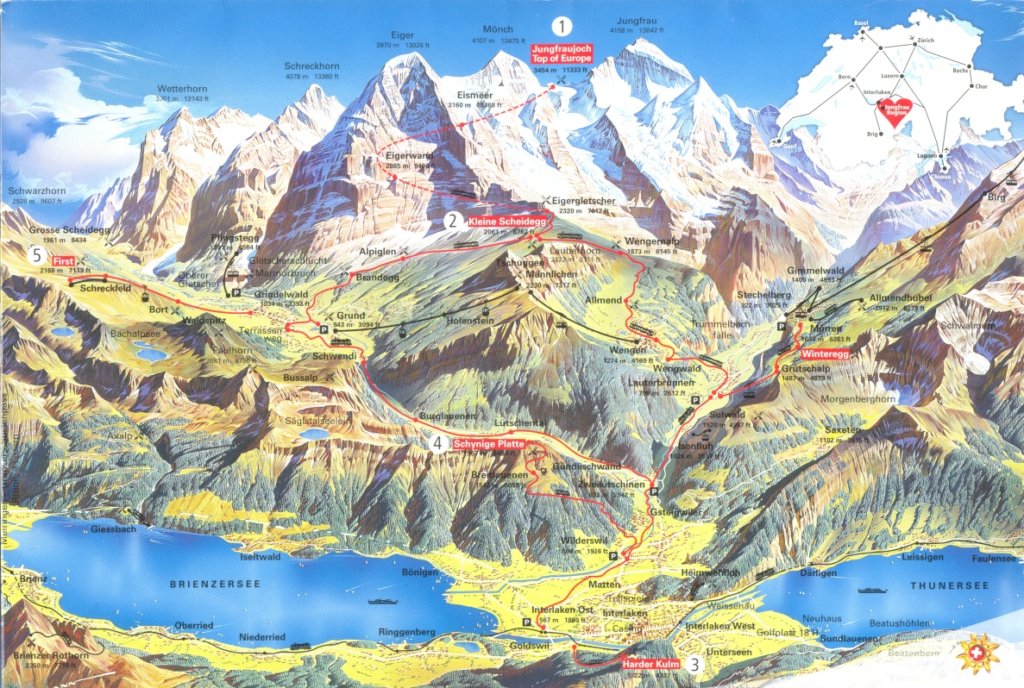 Interlaken - map of the Jungfrau region